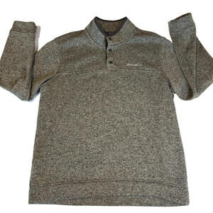 Eddie Bauer Men’s Pullover Sweater XL Gray Button Mock Neck Fleece Lined Warm